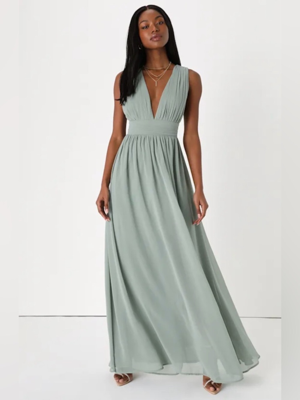 Lulus Heavenly Hues Sage Brush Maxi Dress L NWT